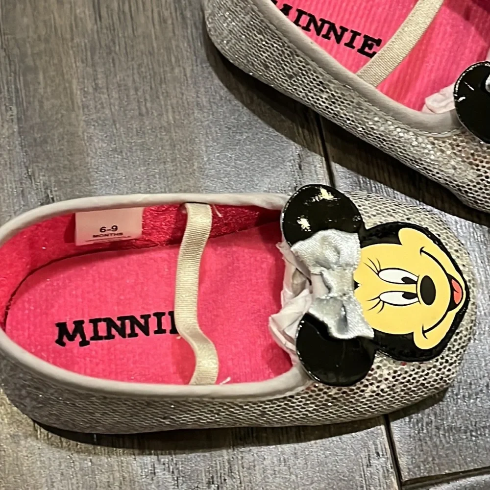 Disney Minnie Mouse maryjane Mary Jane Crib Shoes silver Baby Infant Girl 6-9 mo